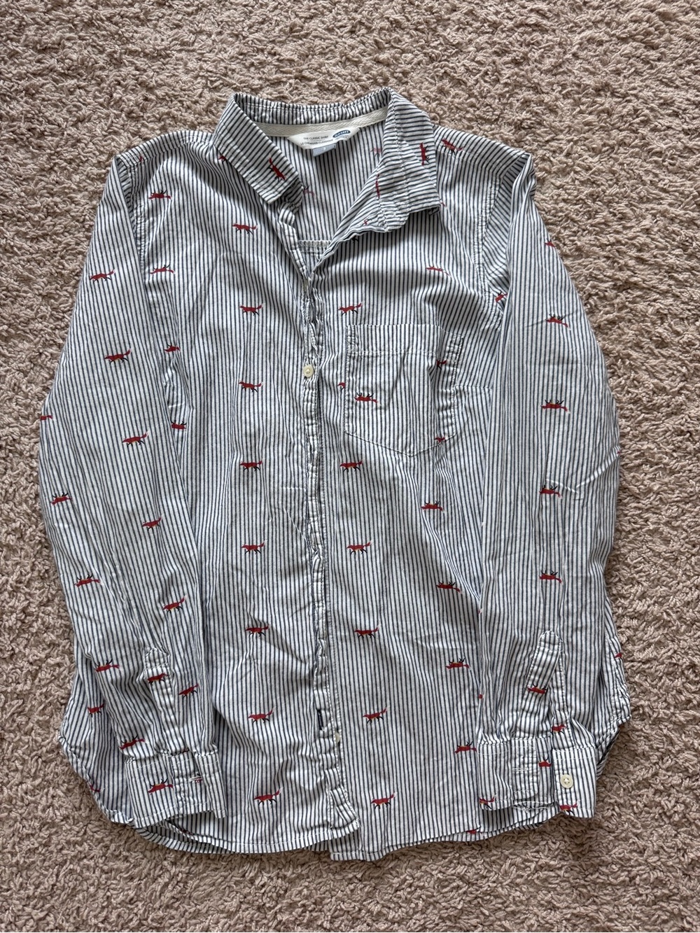 Women’s Striped Button-Up Shirt with foxes